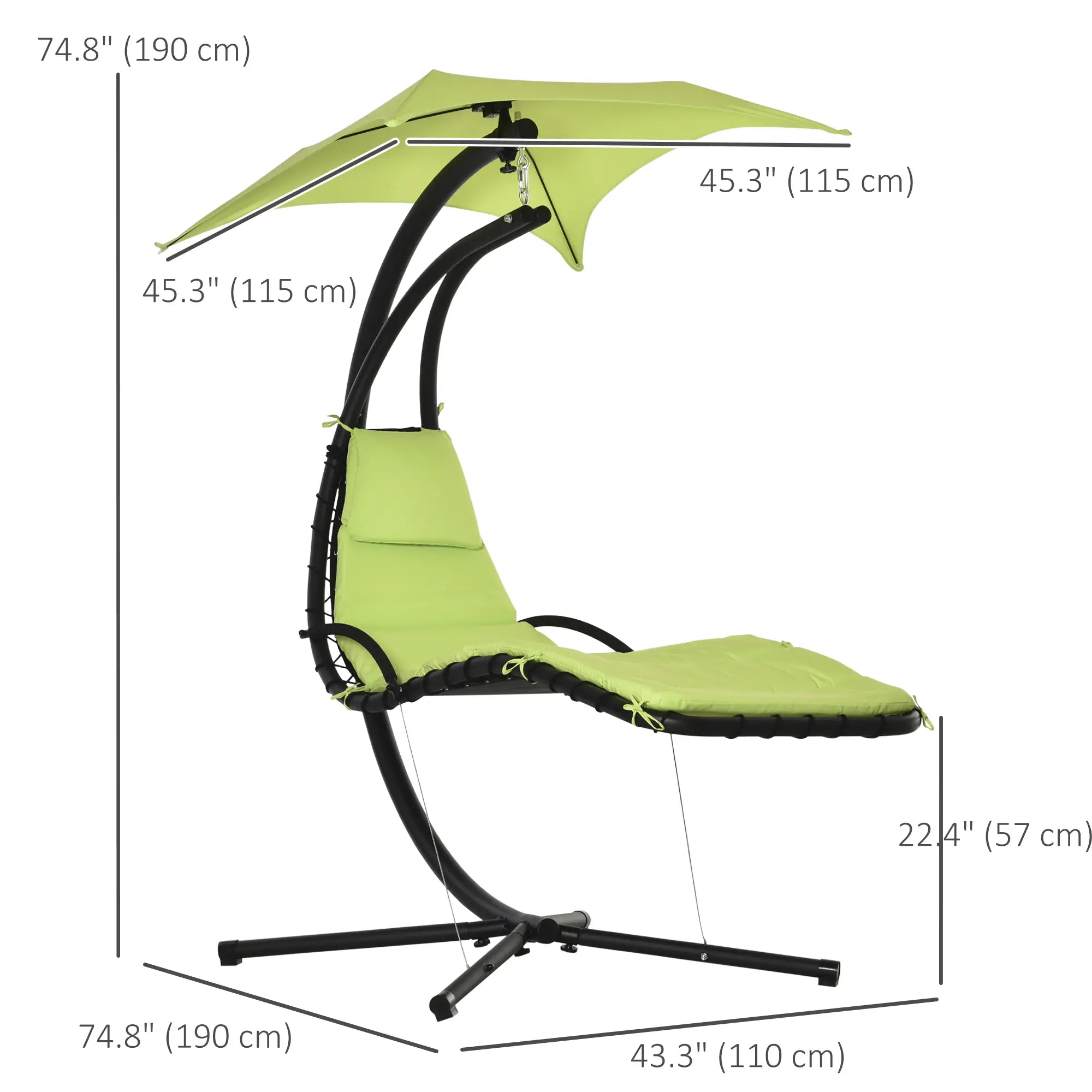 Outdoor Hammock Chair with Stand, Soft Padded Cushion, Canopy Umbrella, Green Patio Swings with Stand at Gallery Canada