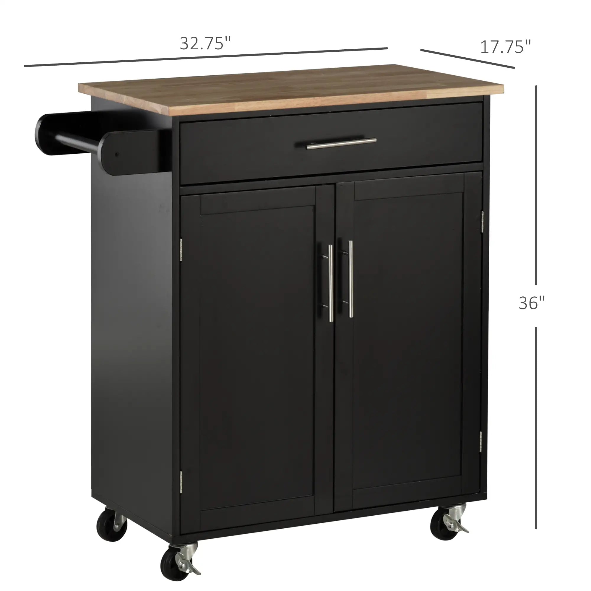 Rolling Kitchen Island Cart, Wood Top, Storage Drawer, Towel Bar, Shelves, Black Kitchen Islands & Kitchen Carts at Gallery Canada