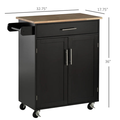 Rolling Kitchen Island Cart, Wood Top, Storage Drawer, Towel Bar, Shelves, Black Kitchen Islands & Kitchen Carts at Gallery Canada