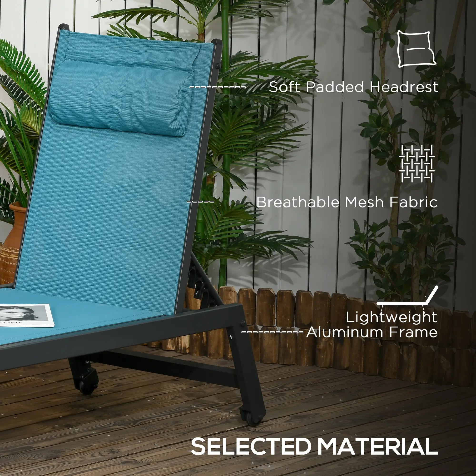 5-Position Tanning Chair With Wheels, Headrest, Aluminum Frame, Blue Lounger Chairs at Gallery Canada