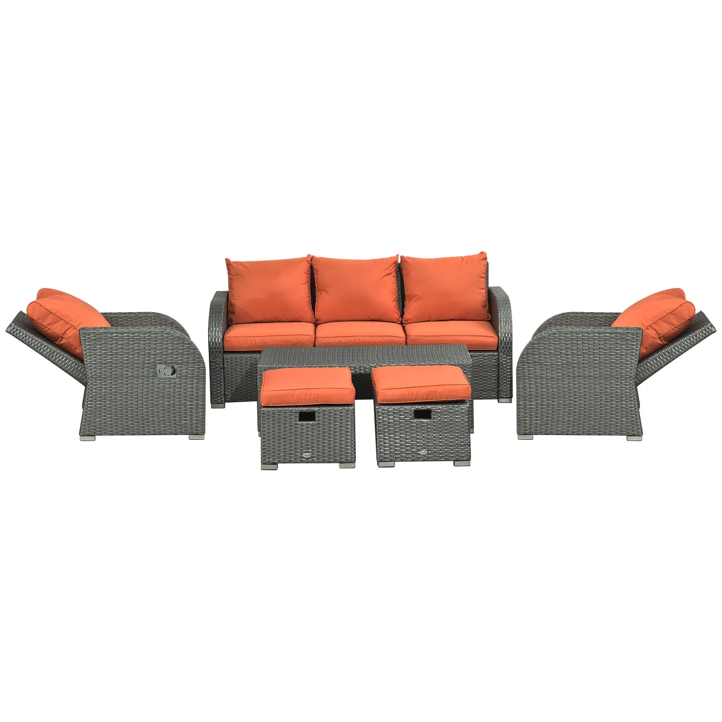 6-Piece PE Wicker Patio Sectional Set, Sofa, 2 Chairs, 2 Footstools, Table, Orange Patio Furniture Sets Orange Cushion, Grey Rattan at Gallery Canada