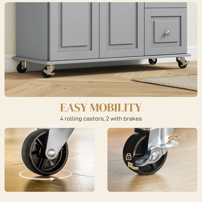 Kitchen Island on Wheels, Drop Leaf Cart with Drawers, Grey Kitchen Islands & Kitchen Carts at Gallery Canada