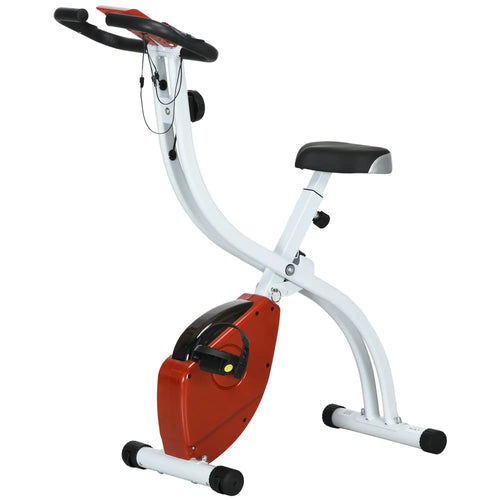 Foldable Quiet Exercise Bike, 8-Level Magnetic Resistance, Pulse Sensor, Wheels, LCD Monitor, Red