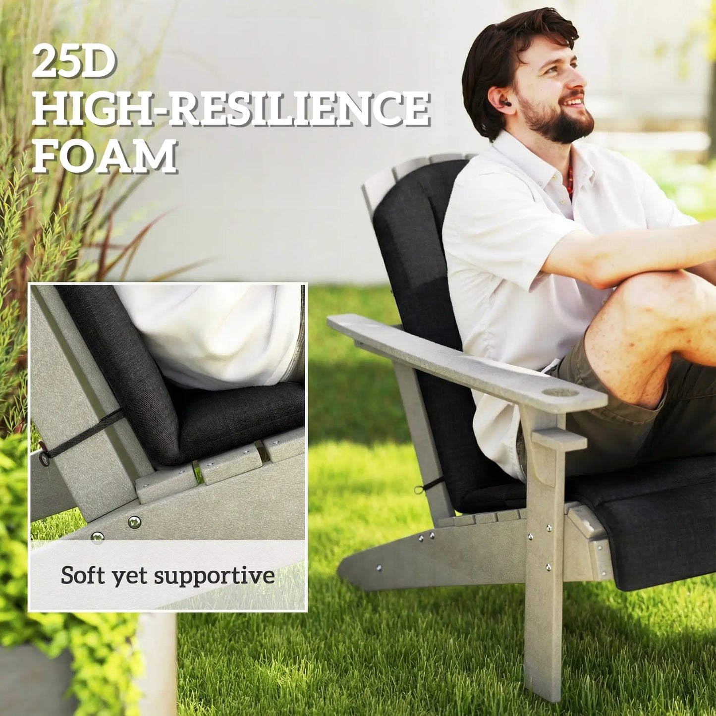 Set Of 2 Patio Chair Cushions, High Back Adirondack, High-Density Foam, Black Patio Chair Cushions at Gallery Canada