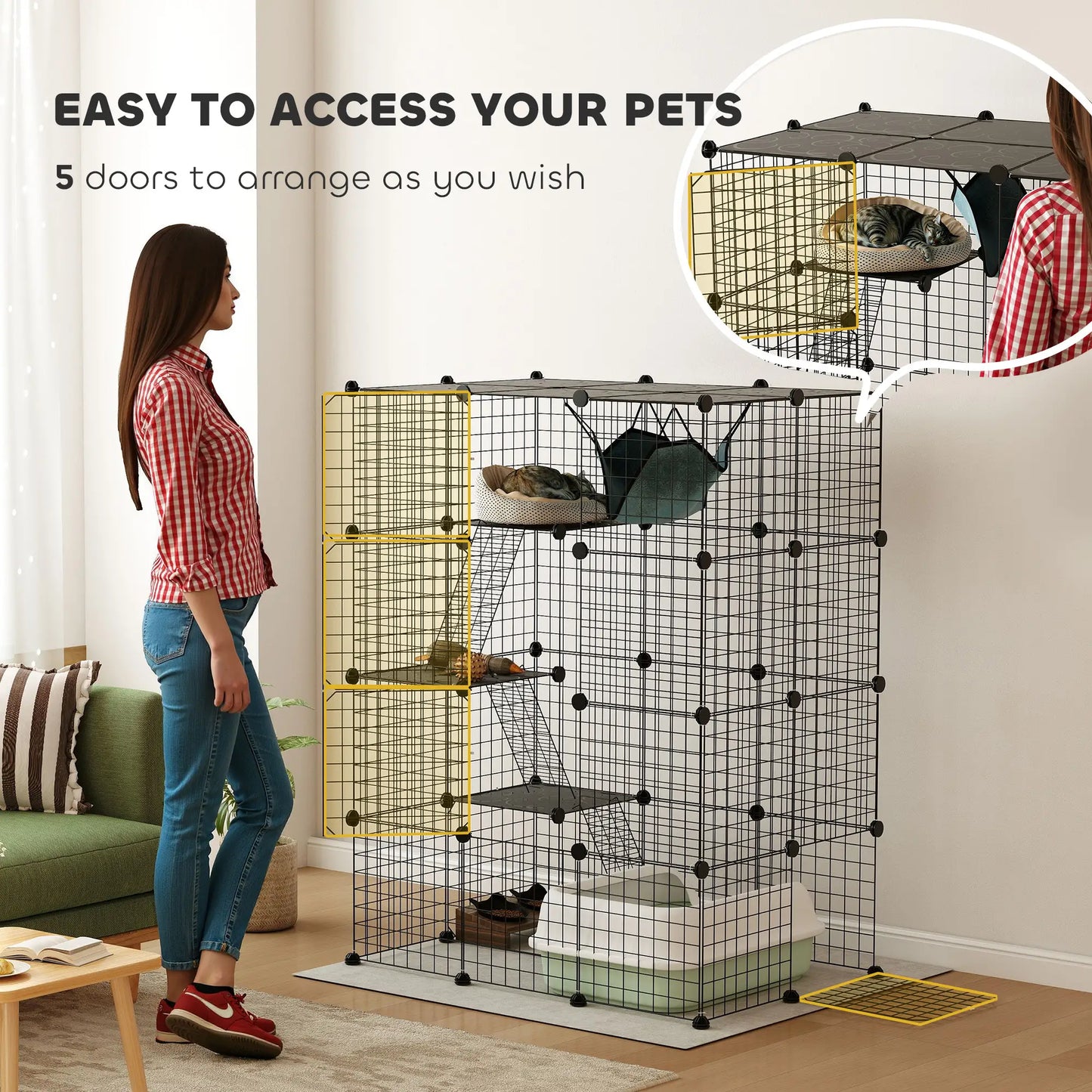 4-Tier Large Cat Cage with Hammock, Platforms, Ramps, Black Outdoor Cat Enclosures at Gallery Canada