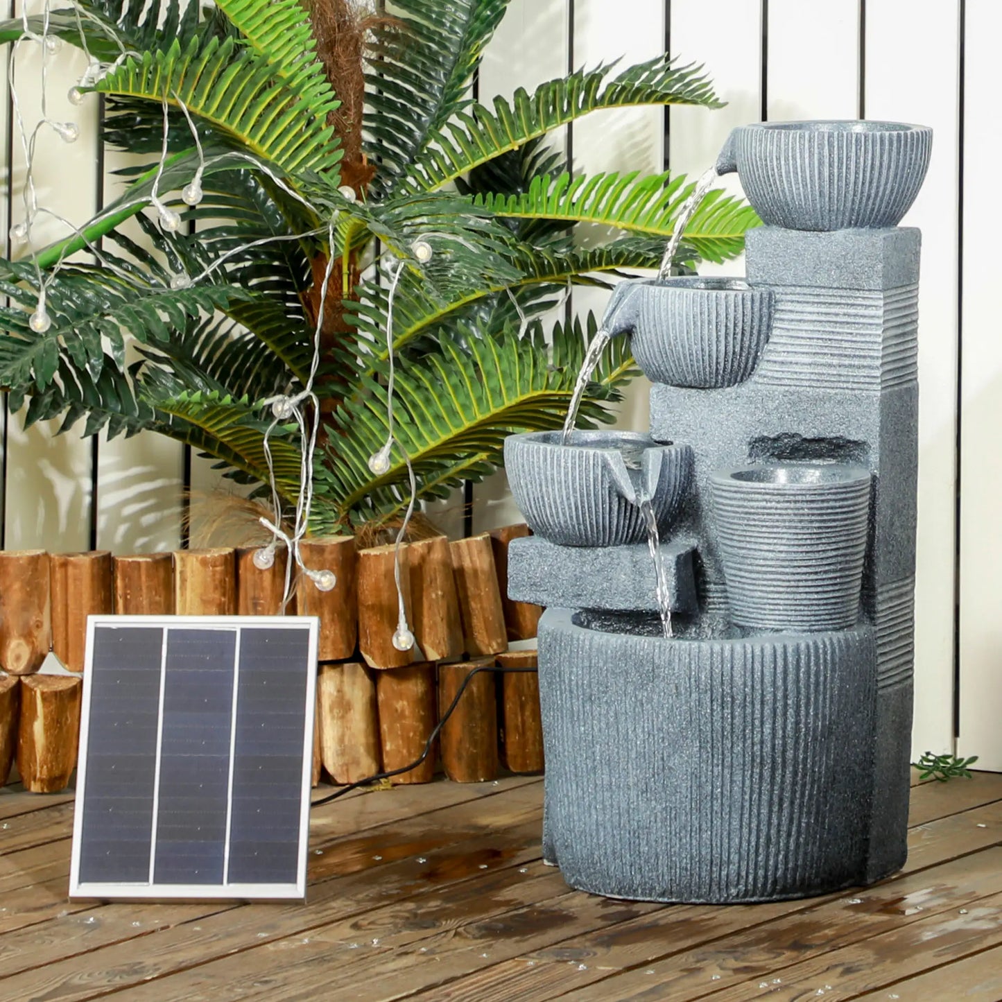 Solar Powered 4-Tier Resin Water Fountain, LED Lights Water Fountains at Gallery Canada