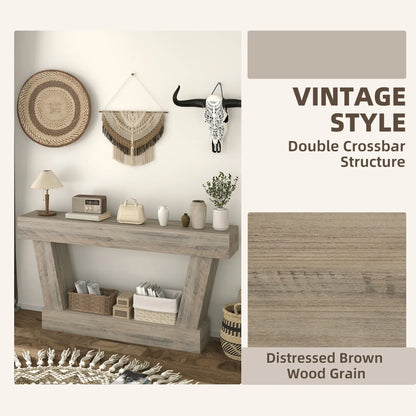 63 Inch Vintage Console Table, Narrow Entryway Table with Shelf, Light Brown Console Tables at Gallery Canada
