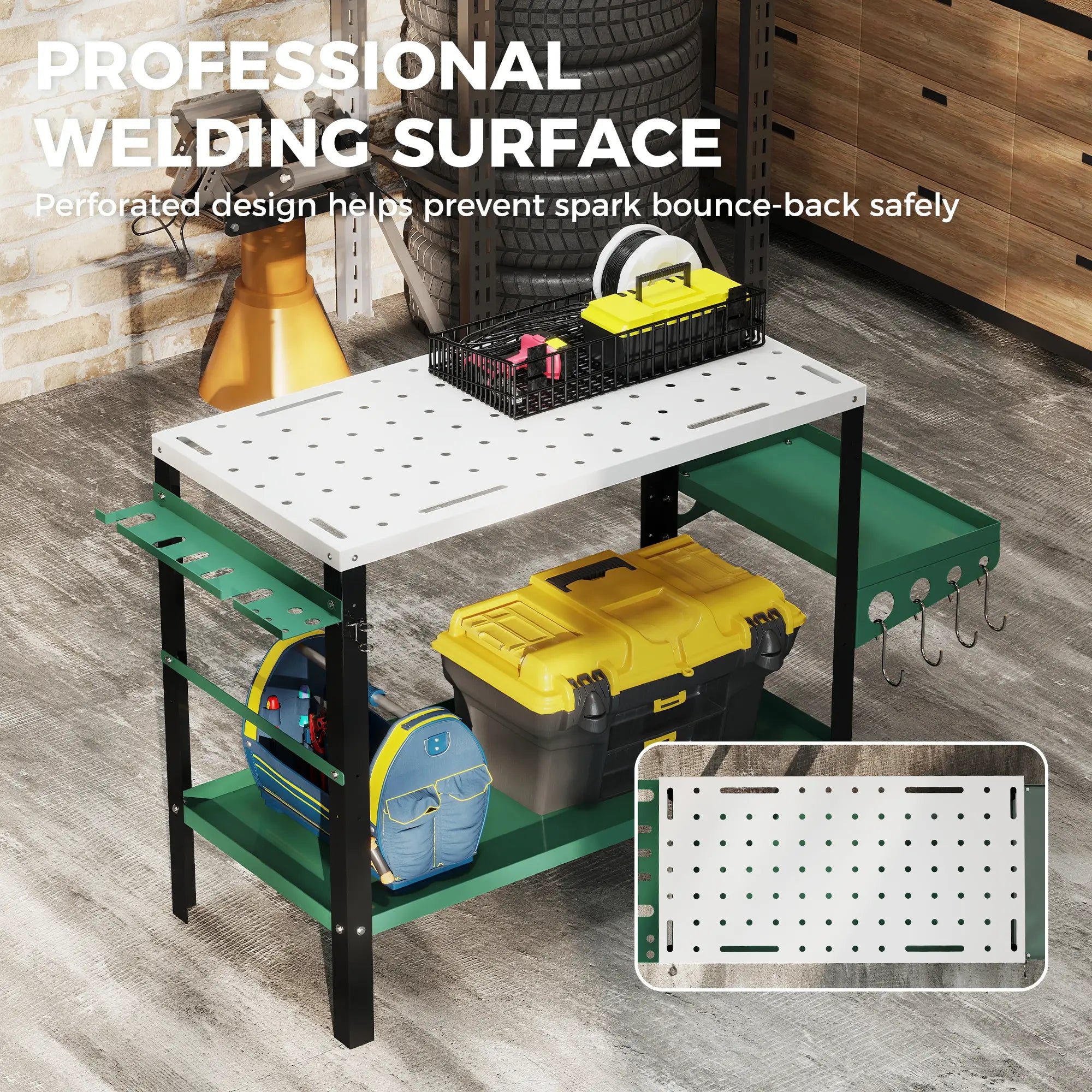 2Tier Rolling Tool Cart with Wheels, Lockable Steel Heavy Duty Cart with Side Tray, Silver &; Green Tool Organizers at Gallery Canada