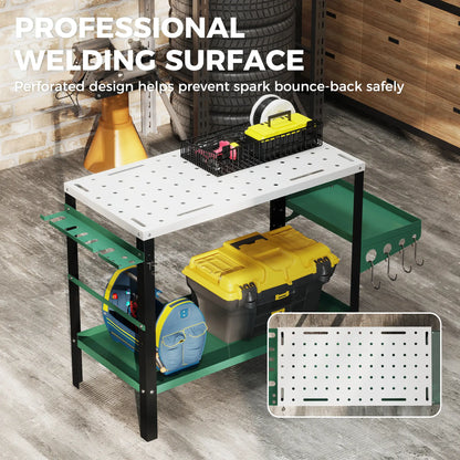 2Tier Rolling Tool Cart with Wheels, Lockable Steel Heavy Duty Cart with Side Tray, Silver &; Green Tool Organizers at Gallery Canada