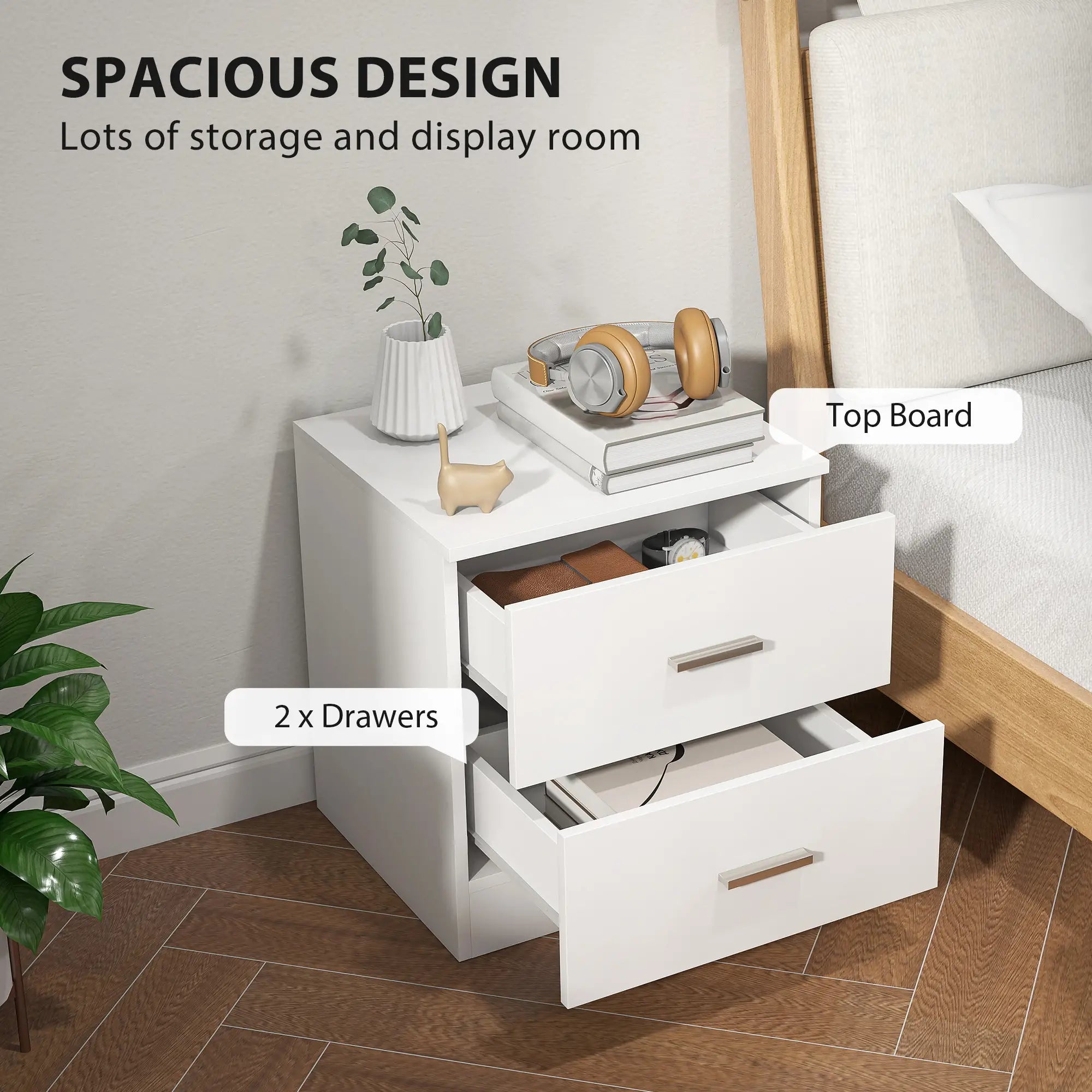 Modern Bedside Table with 2 Drawers, Nightstand, White Bedside Tables at Gallery Canada