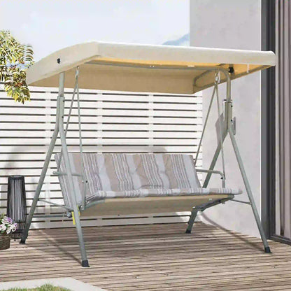 3-Seat Patio Swing Chair, Adjustable Canopy, Light Brown Patio Swings with Stand at Gallery Canada