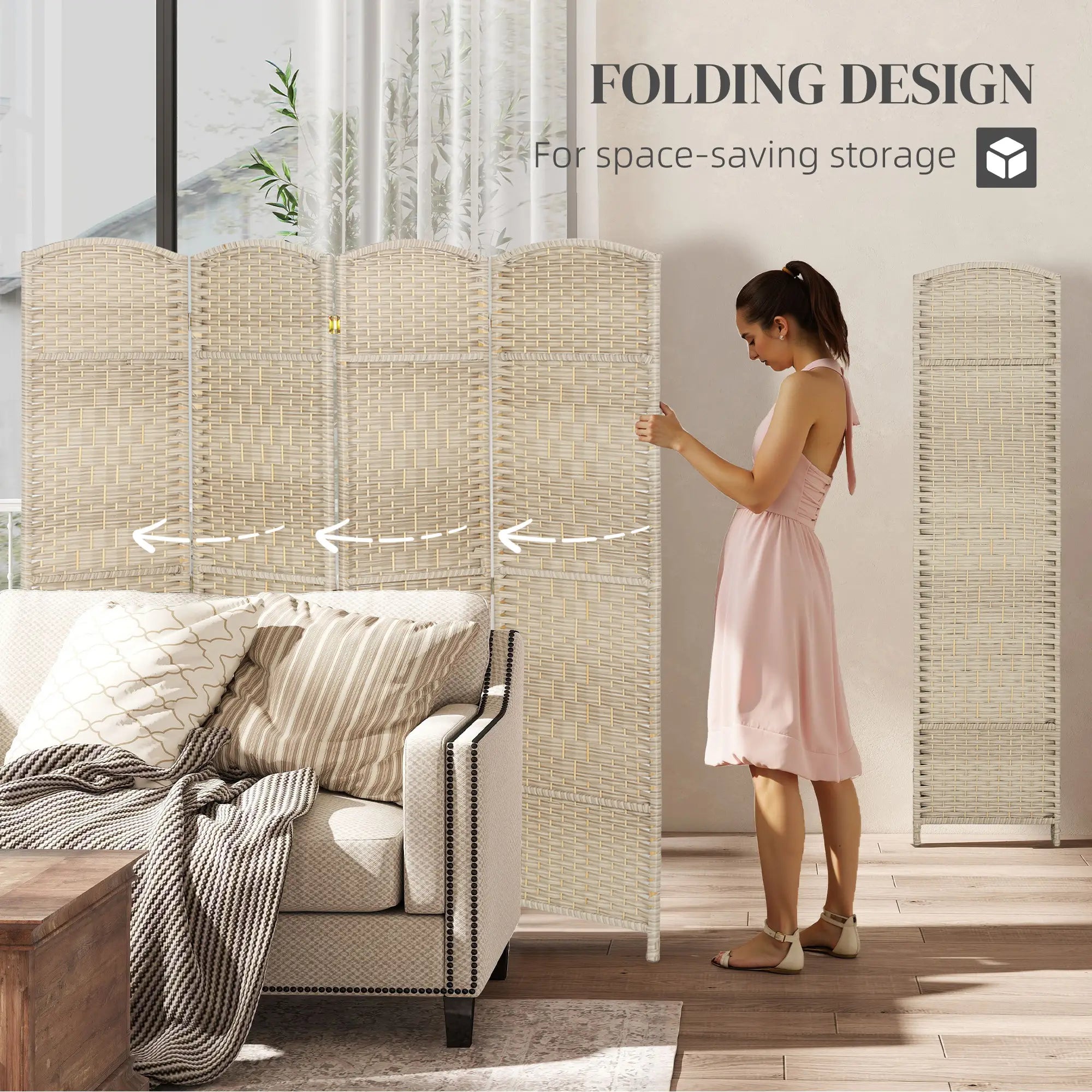 6 Ft Tall Folding Room Divider, 4 Panel Privacy Screen, Light Oak Room Dividers at Gallery Canada