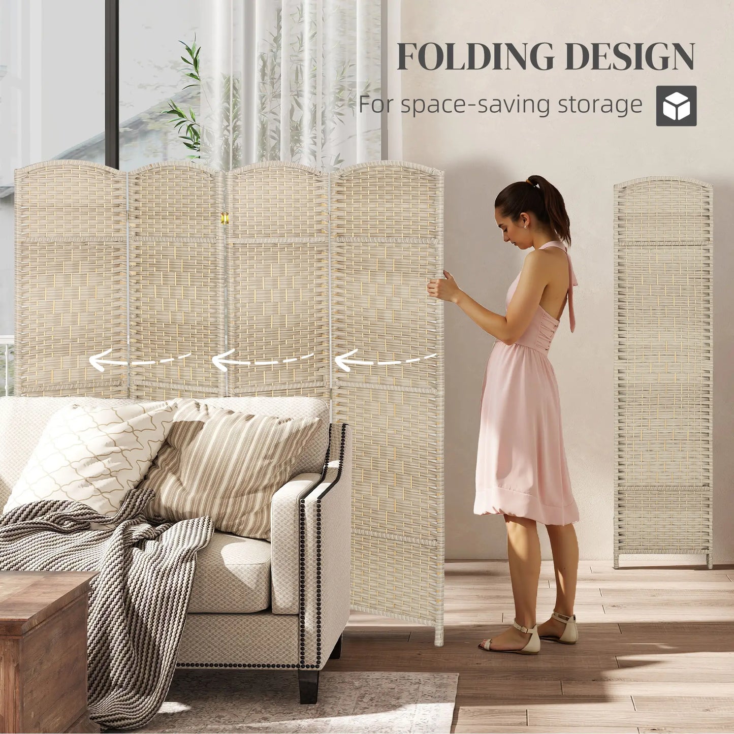 6 Ft Tall Folding Room Divider, 4 Panel Privacy Screen, Light Oak Room Dividers at Gallery Canada