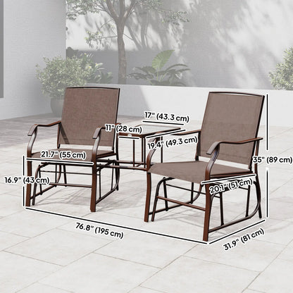 Double Glider Chair, Glass Top Table, High Back, Sling Fabric, Brown Outdoor Gliders at Gallery Canada