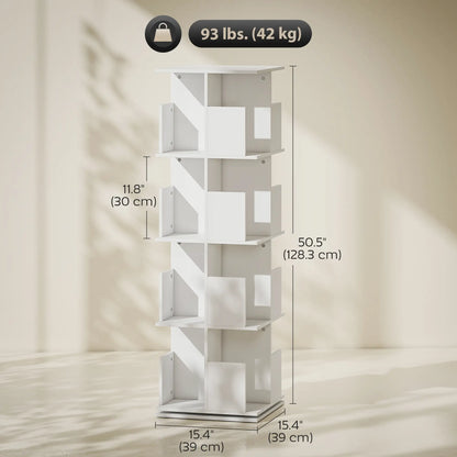 360° Rotating Bookcase, 4 Tier Bookshelf with 16 Cubbies, White Wood Grain, White Display Bookshelves at Gallery Canada