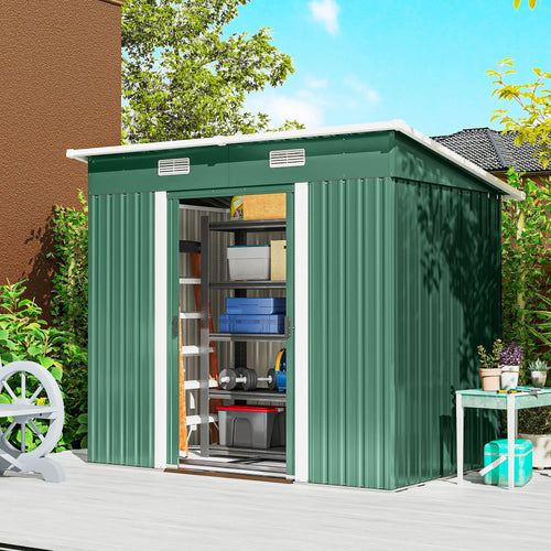 7'x 4' Metal Patio Storage Shed, Garden Tool Utility Unit, Green