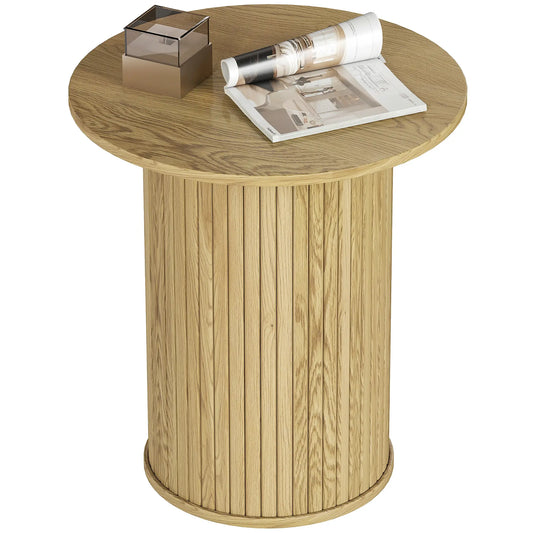 Round Side Table, Fluted Accent End Table, Narrow Nightstand, Oak Side Tables Oak at Gallery Canada