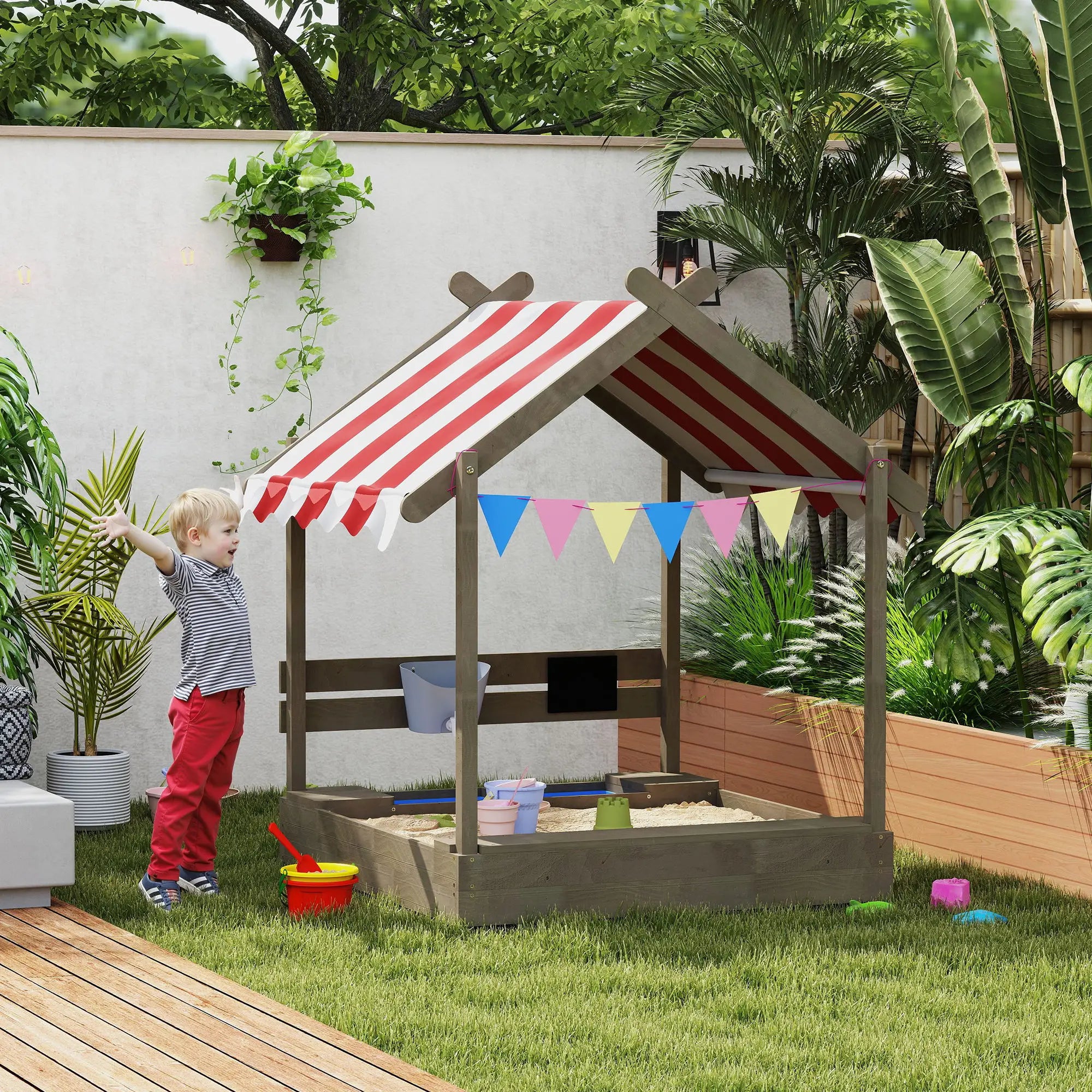 Outdoor Wooden Sandbox With Cover, 3-7 Years Old, Backyard, Grey Sandboxes & Accessories at Gallery Canada