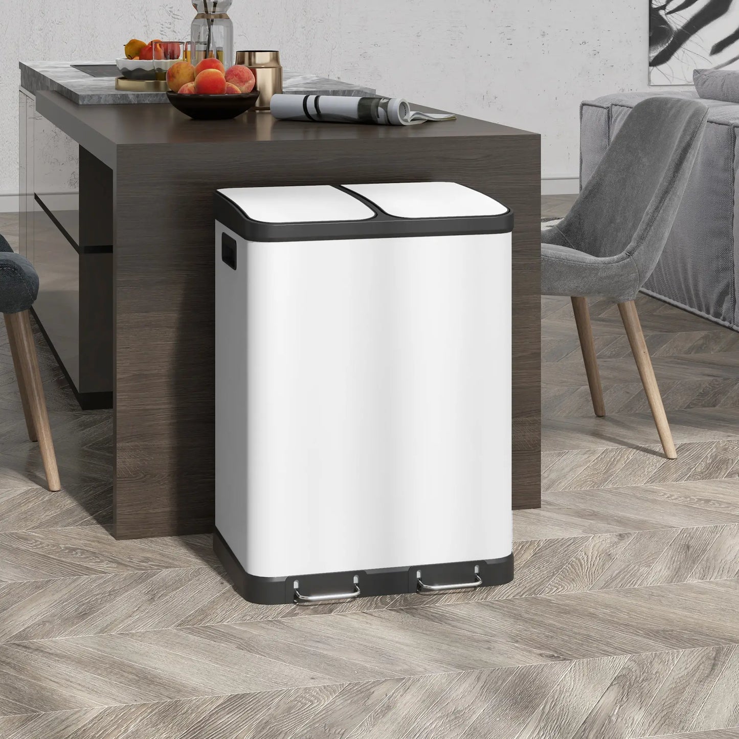 Kitchen Garbage Bin, 2 x 7.9 Gal, Soft-Close With Removable Buckets, White Small Kitchen Appliances at Gallery Canada