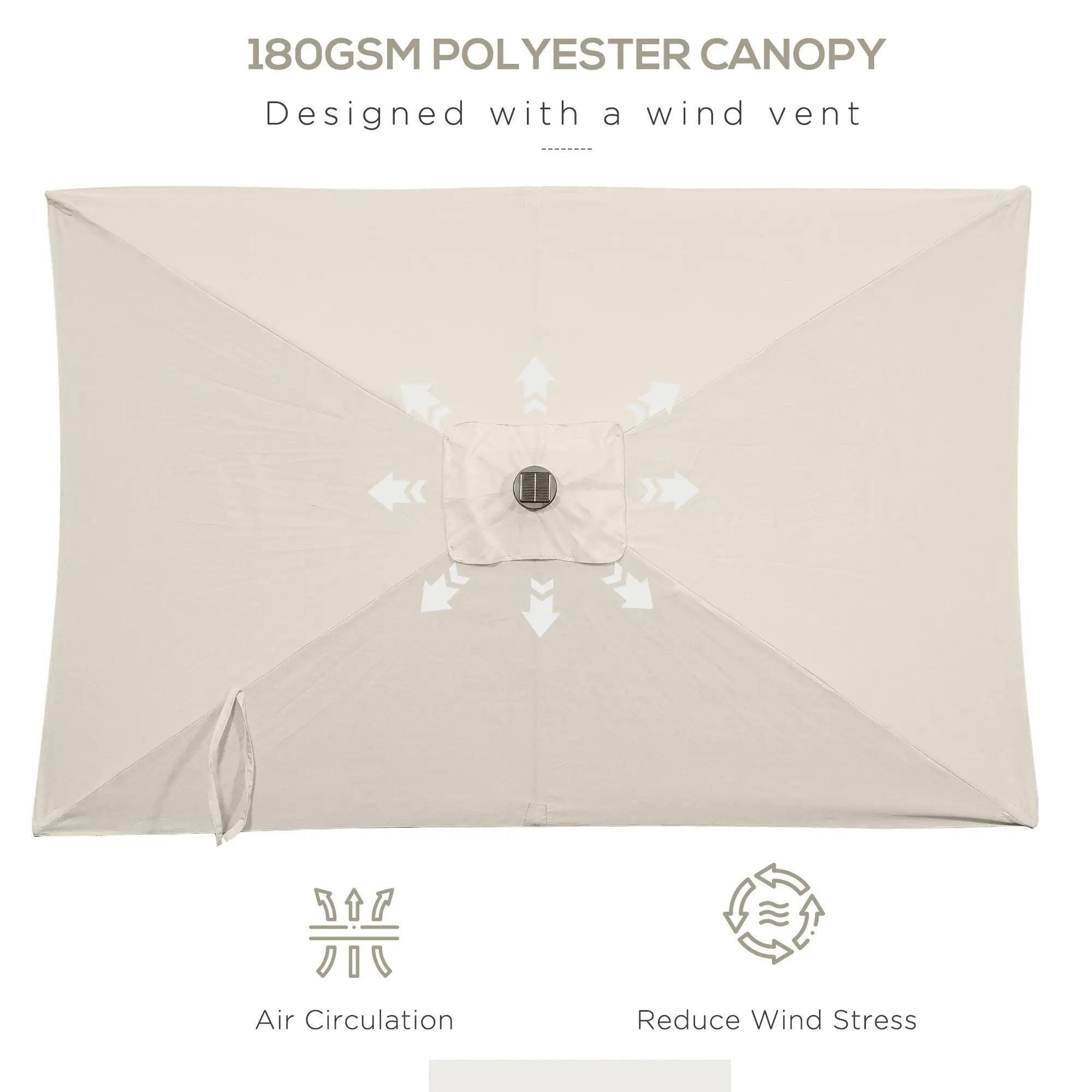 6' x 10' Rectangular Patio Umbrella, 22 LED Solar Lights, Tilt, Crank, Beige Sun Umbrellas at Gallery Canada