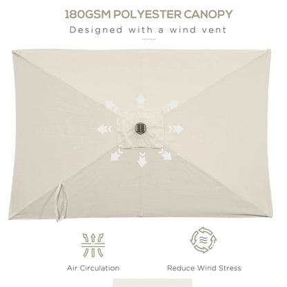 6' x 10' Rectangular Patio Umbrella, 22 LED Solar Lights, Tilt, Crank, Beige Sun Umbrellas at Gallery Canada