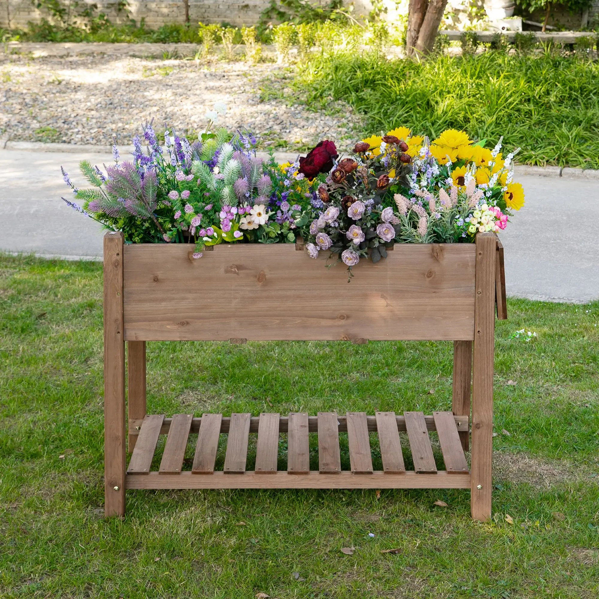 Raised Garden Bed, 8 Grids with Storage Shelf, Elevated Planter Box, Brown Elevated Garden Beds at Gallery Canada