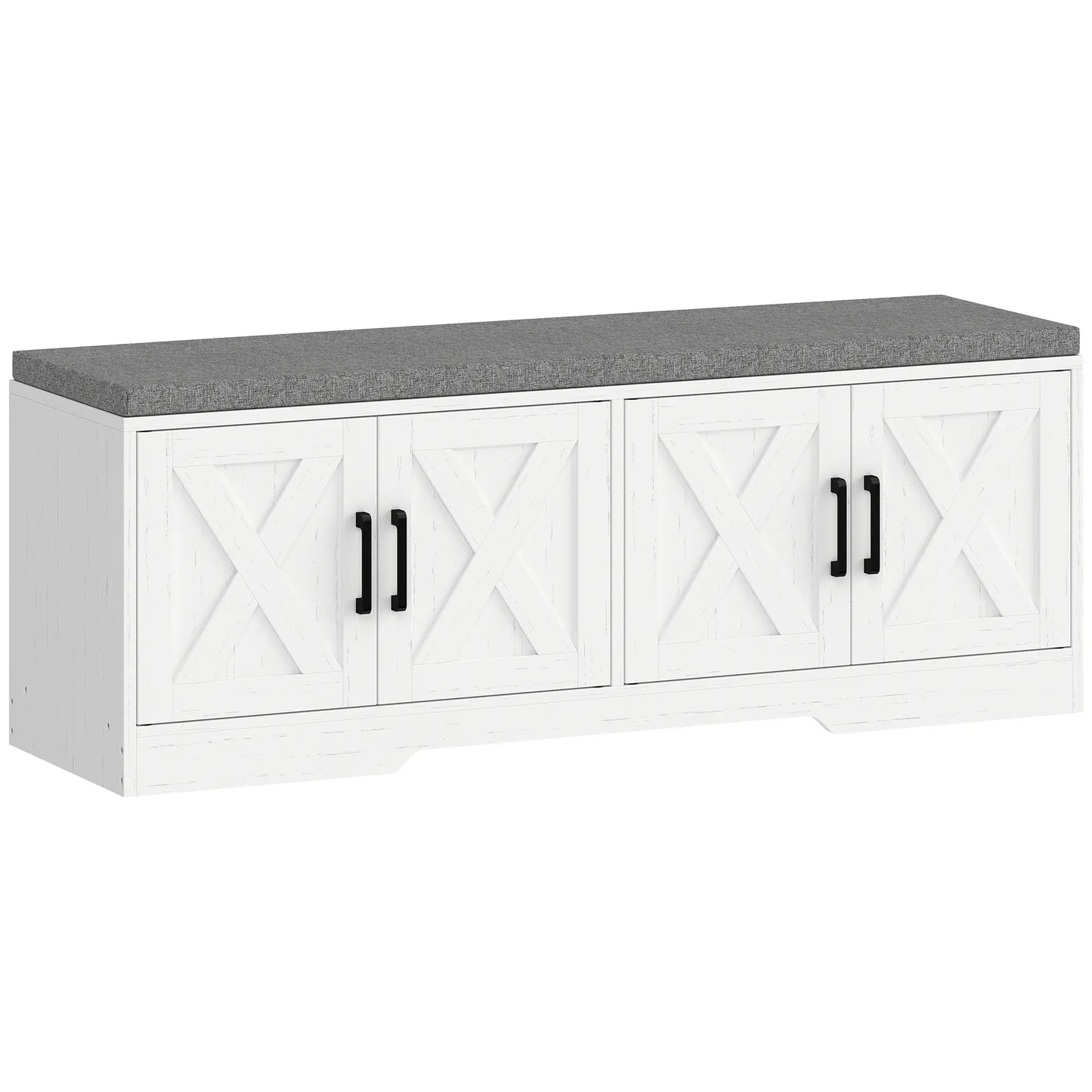 Shoe Bench With Cushion, Adjustable Shelves, White