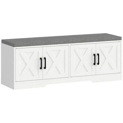 Shoe Bench With Cushion, Adjustable Shelves, White