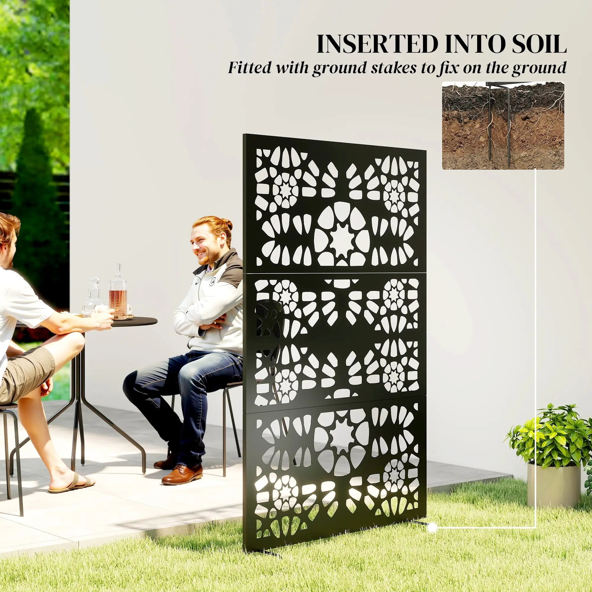 Metal Outdoor Privacy Screen 72x38 Freestanding, Black Side Awnings at Gallery Canada