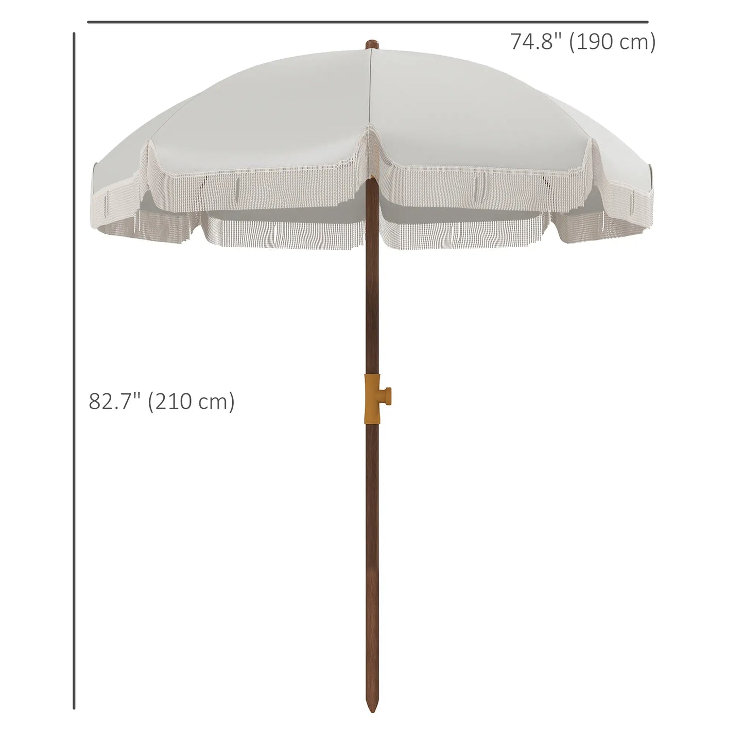 6.2' Travel Beach Umbrella, Vent, Ruffles, Carry Bag, Cream White