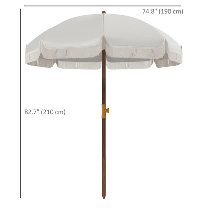 6.2' Travel Beach Umbrella, Vent, Ruffles, Carry Bag, Cream White
