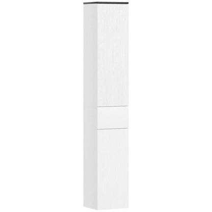 Tall Bathroom Cabinet, 2 Cupboards And Drawer, Adjustable Shelves, White