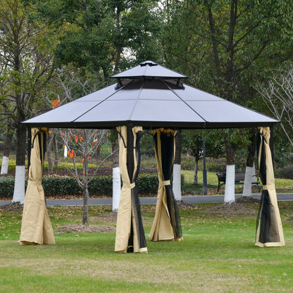 10' x 10' 2-Tier Outdoor Gazebo, Polycarbonate Roof, Beige Gazebos at Gallery Canada