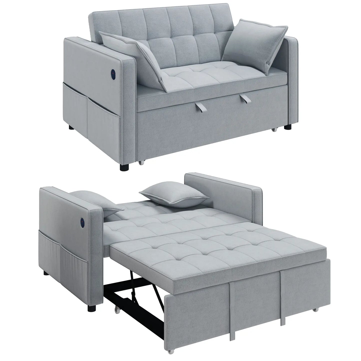 3-In-1 Convertible Sofa Bed, Pull Out Sleeper, Adjustable Backrest, Light Grey 2-Seater Sofas at Gallery Canada