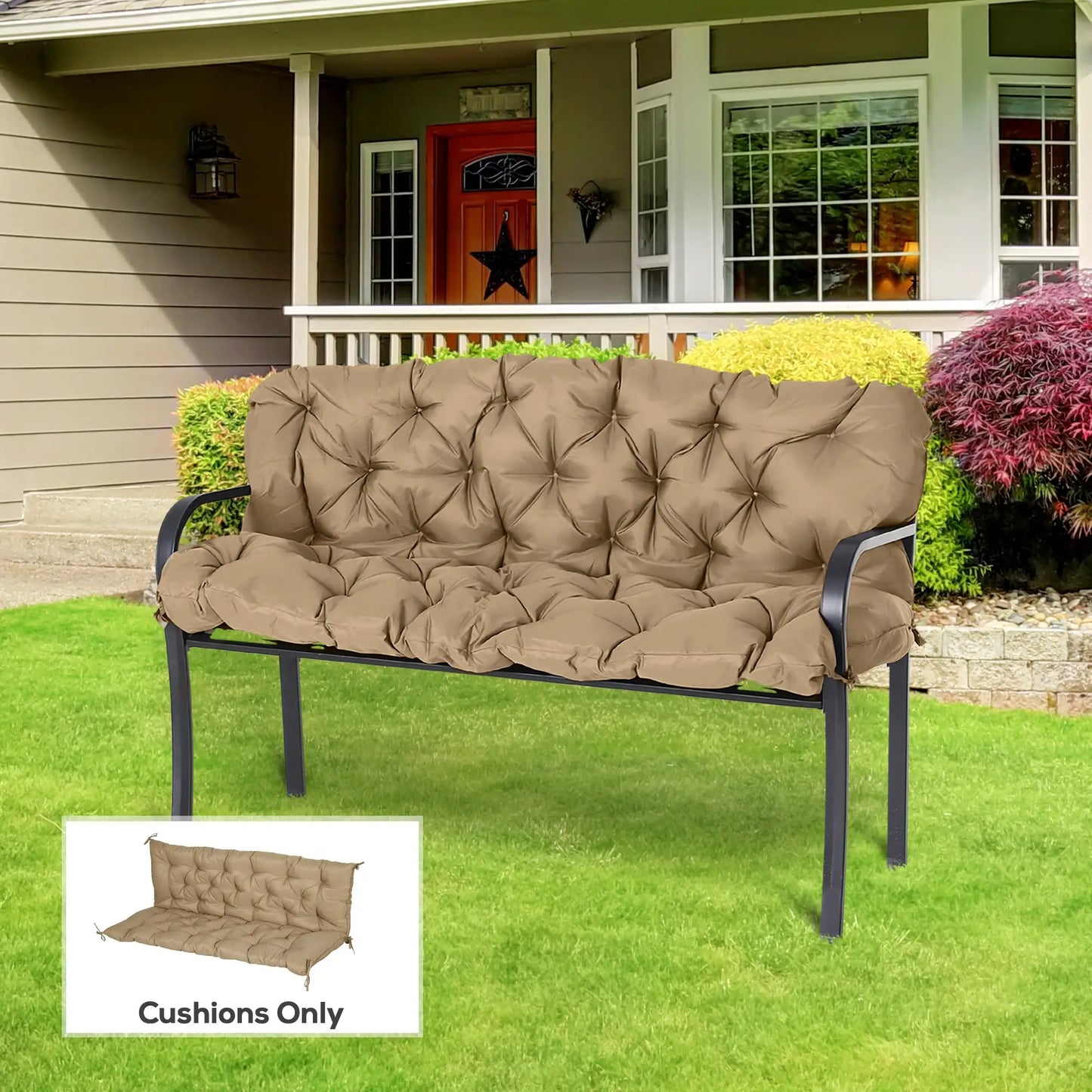 Porch Swing Cushion, Garden Bench Cushion with Backrest, Non-Slip 3-Seater, 59.1" x 38.6", Khaki Patio Chair Cushions at Gallery Canada