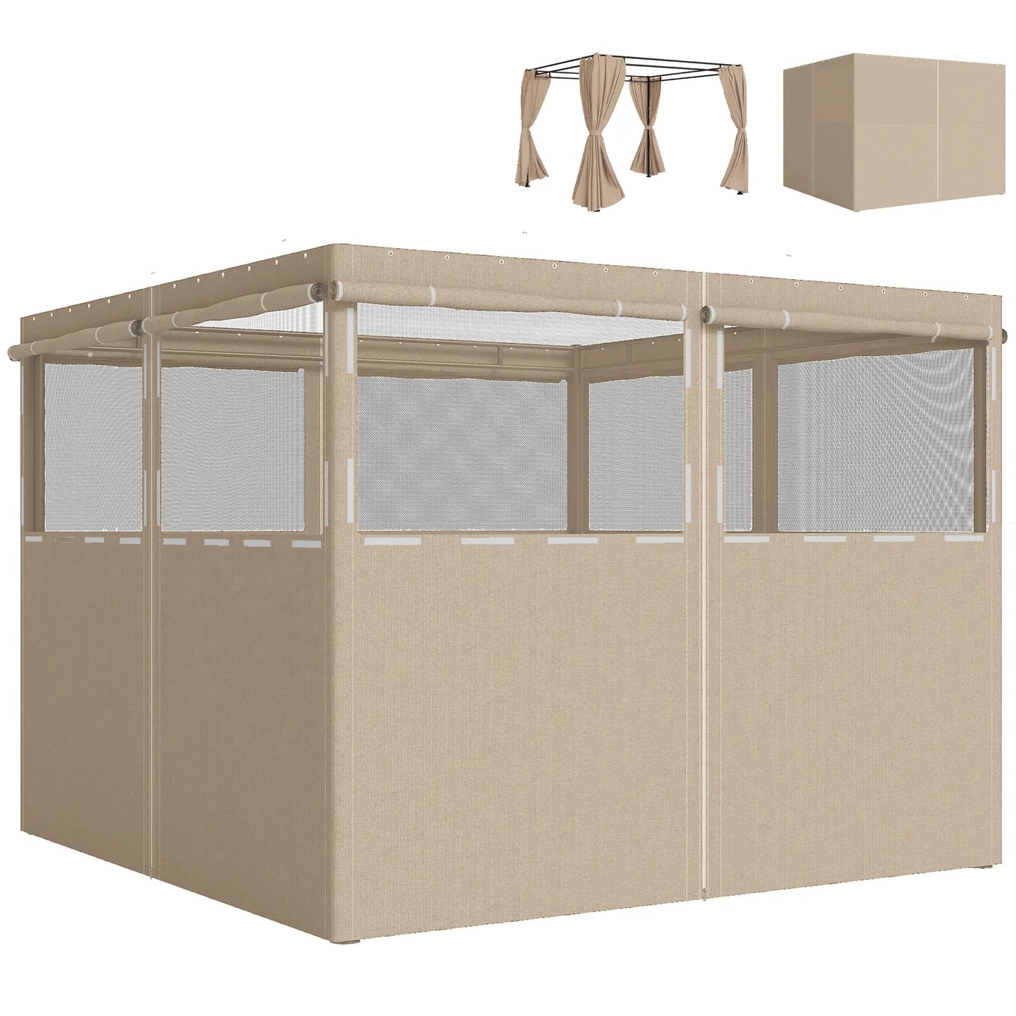 10' x 10' Gazebo Sidewall Set, 4 Panels, Windows, Doors, Khaki Gazebo Sidewalls at Gallery Canada