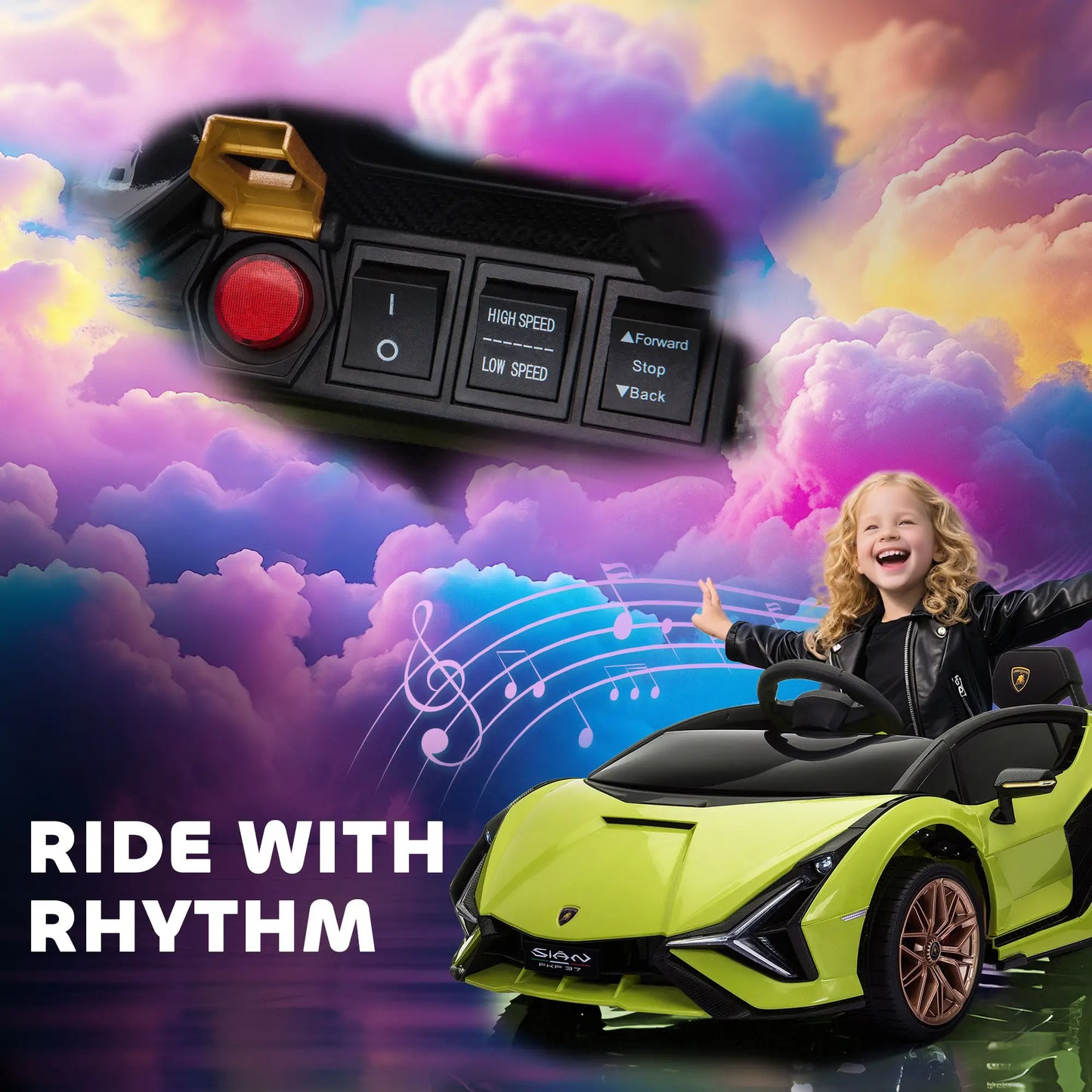 12V Battery Powered Kids Ride On Car, Remote Control, Music Lights, MP3, Green Electric Toy Cars at Gallery Canada