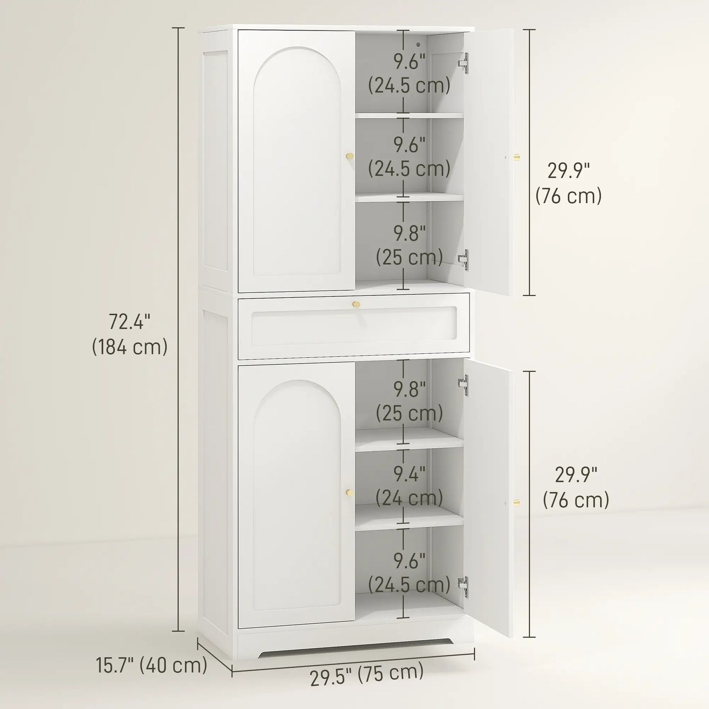 72.4" Tall Kitchen Pantry Cabinet, Shaker Doors, Adjustable Shelves, White Kitchen Pantry Cabinets at Gallery Canada