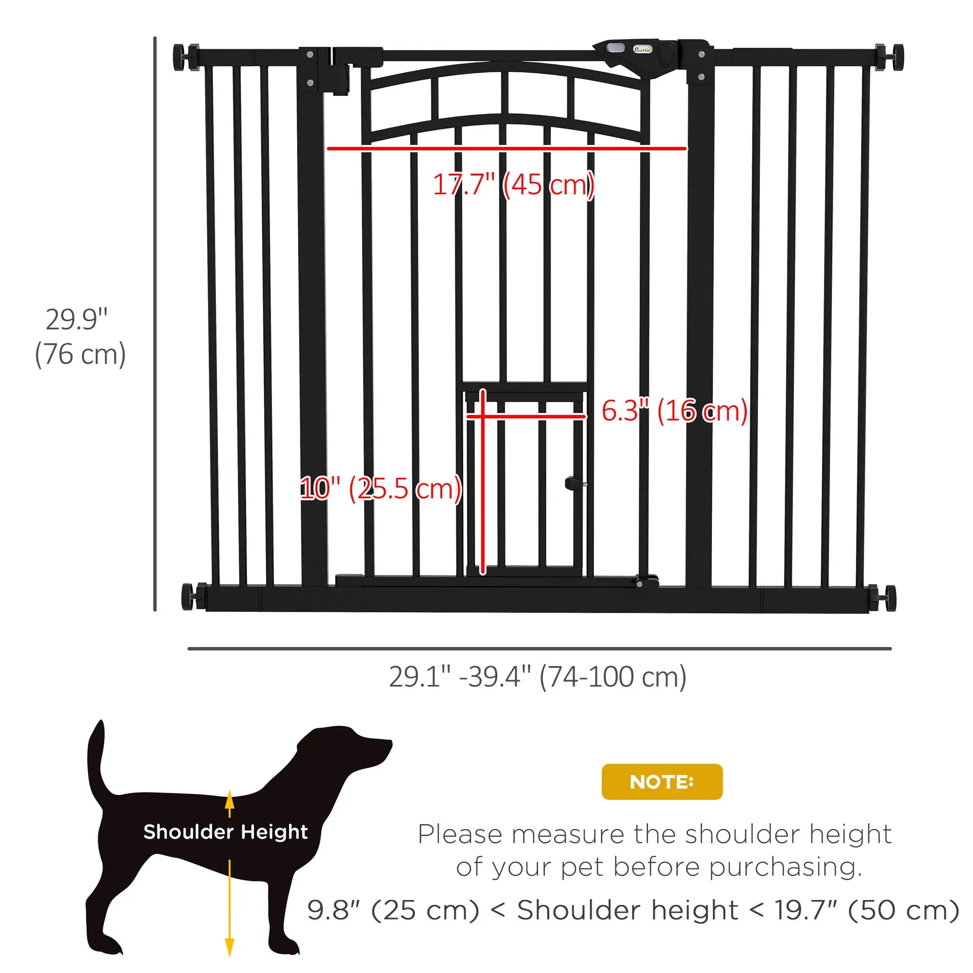 Auto-Close Pet Gate With Cat Door, Double Locking, Fits 29