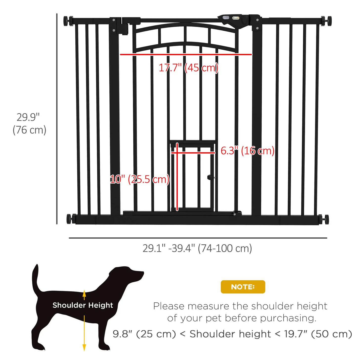 Auto-Close Pet Gate With Cat Door, Double Locking, Fits 29"-39.4" Wide, Black Houses, Kennels & Pens at Gallery Canada