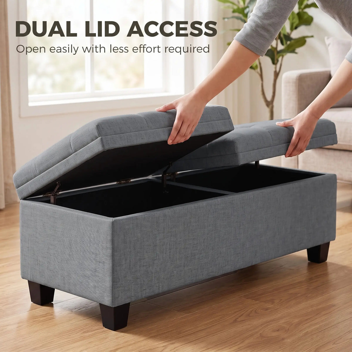 51.2" Storage Ottoman Bench, 2 Compartments, Dark Grey, Dark Grey