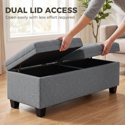 51.2" Storage Ottoman Bench, 2 Compartments, Dark Grey, Dark Grey