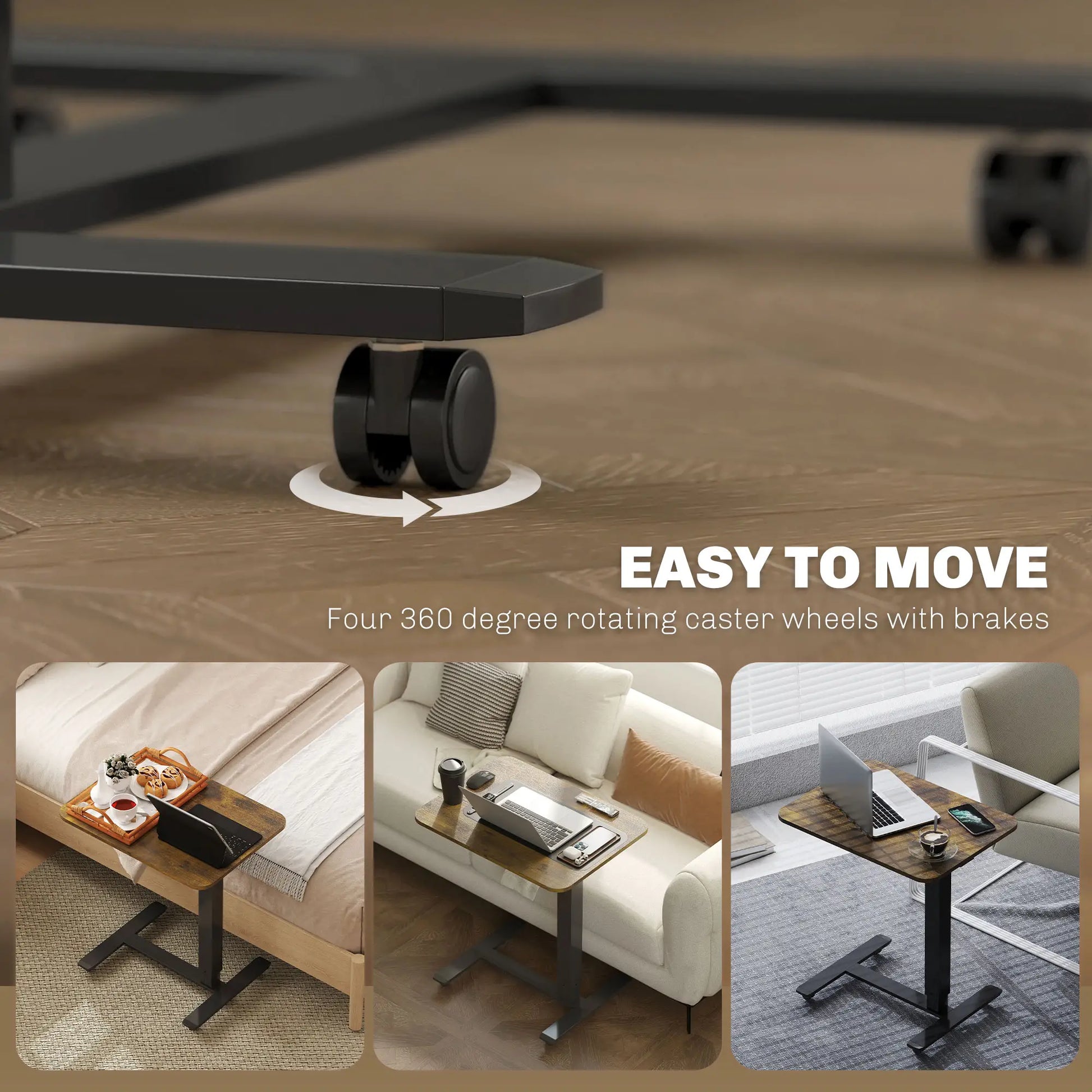 Pneumatic Standing Desk, Adjustable Height, 43 Inch, Rustic Brown Office Desks & Work Stations at Gallery Canada