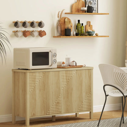 47 Inch Buffet Cabinet, Fluted Sideboard, Push Open, 2 Shelves, 4 Doors, Natural Bar Cabinets at Gallery Canada