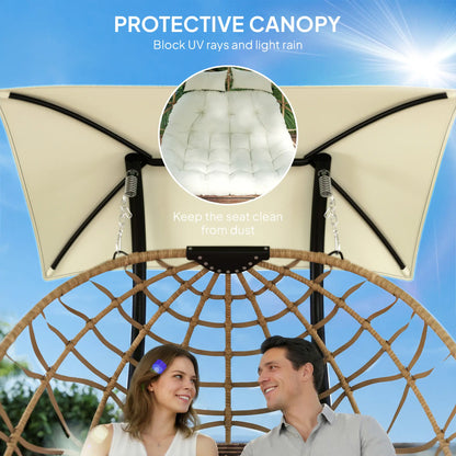 Double Wicker Egg Swing Chair With Canopy, Foldable, Beige Patio Chairs at Gallery Canada