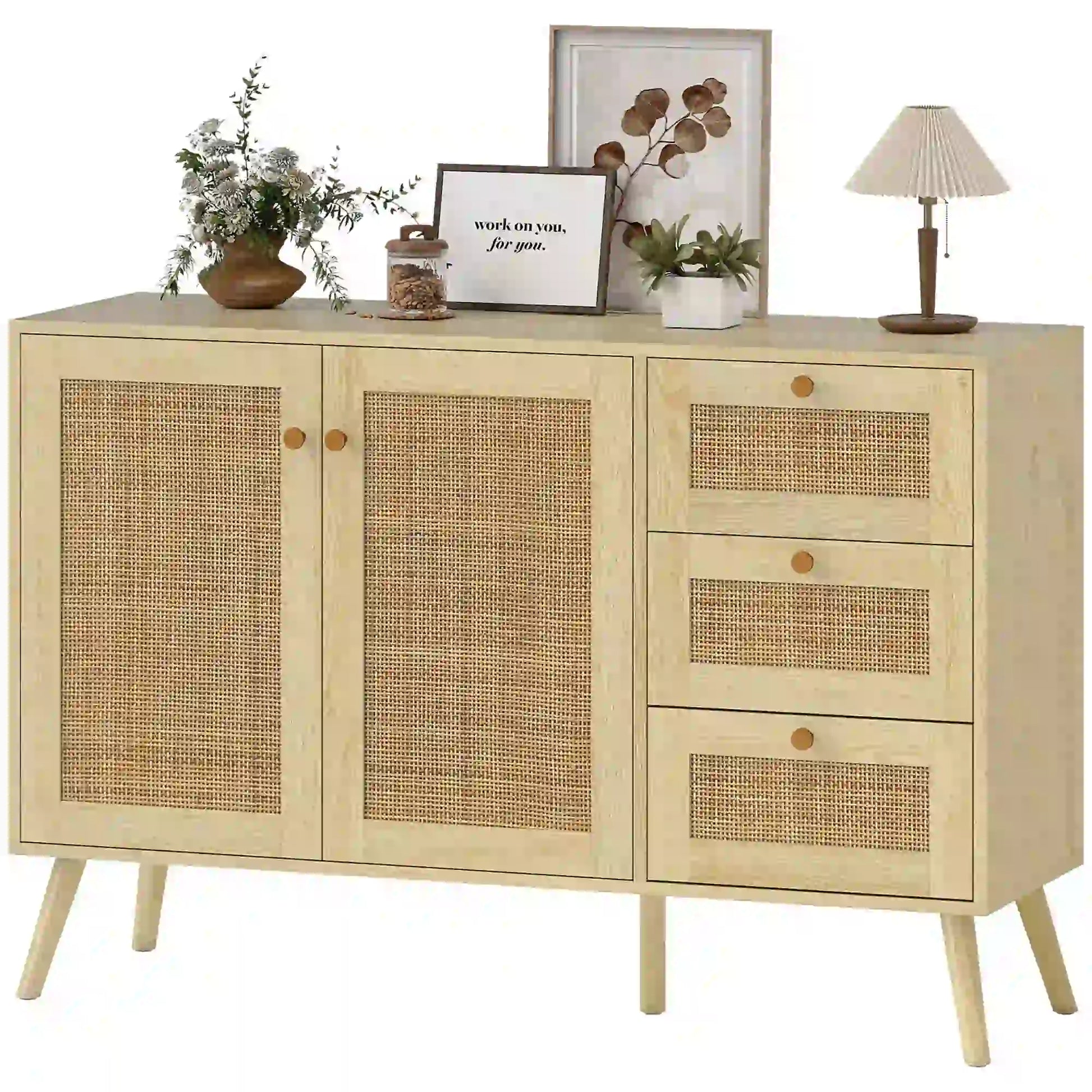 47 Inch Buffet Cabinet, Rattan Sideboard with Drawers, Natural Bar Cabinets Natural at Gallery Canada