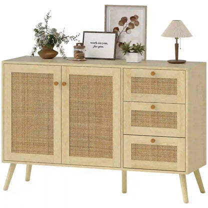 47 Inch Buffet Cabinet, Rattan Sideboard with Drawers, Natural Bar Cabinets Natural at Gallery Canada