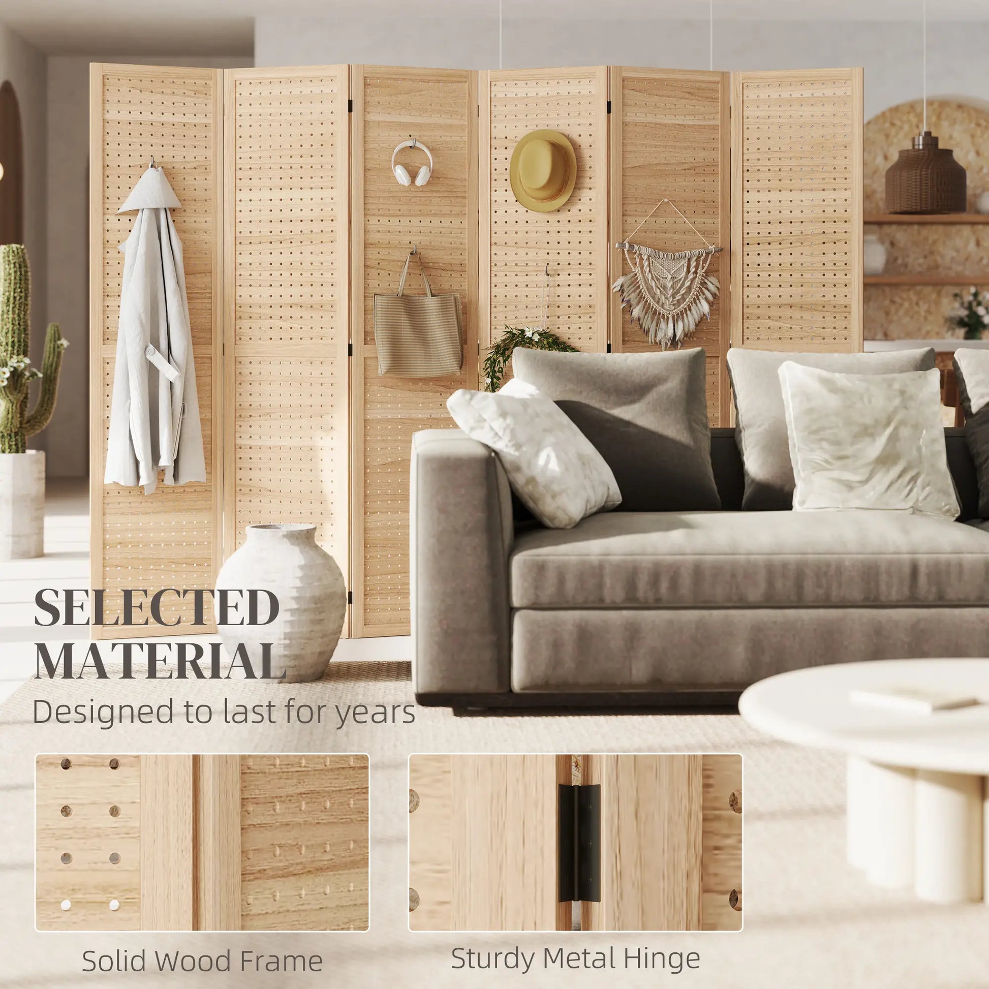 5.6 Ft. Tall 6-Panel Room Divider, Freestanding Folding Privacy Screen, Natural Room Dividers at Gallery Canada