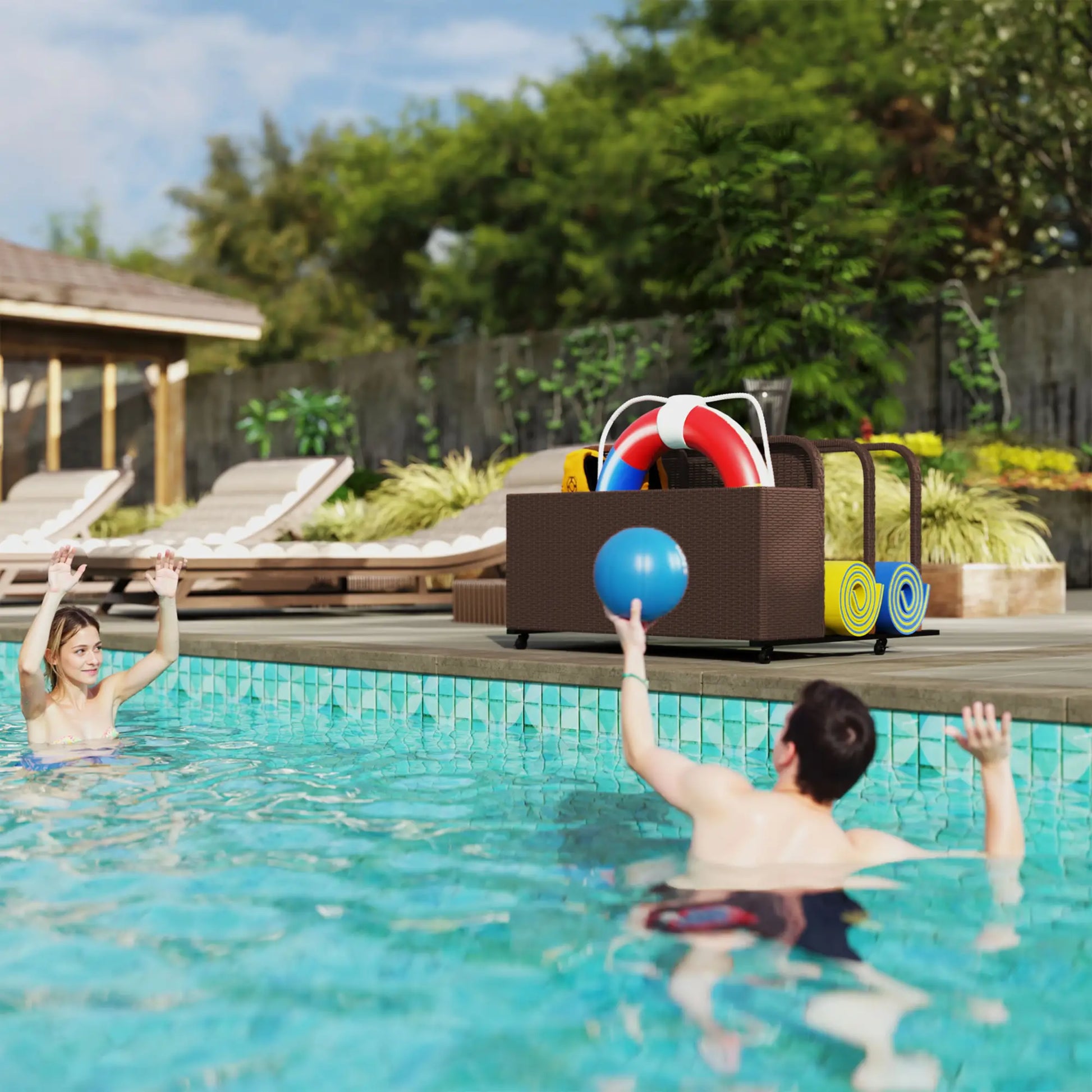 Rolling Pool Storage, Rattan Patio Furniture, Outdoor Wicker Organizer, Brown Patio Storage Boxes at Gallery Canada