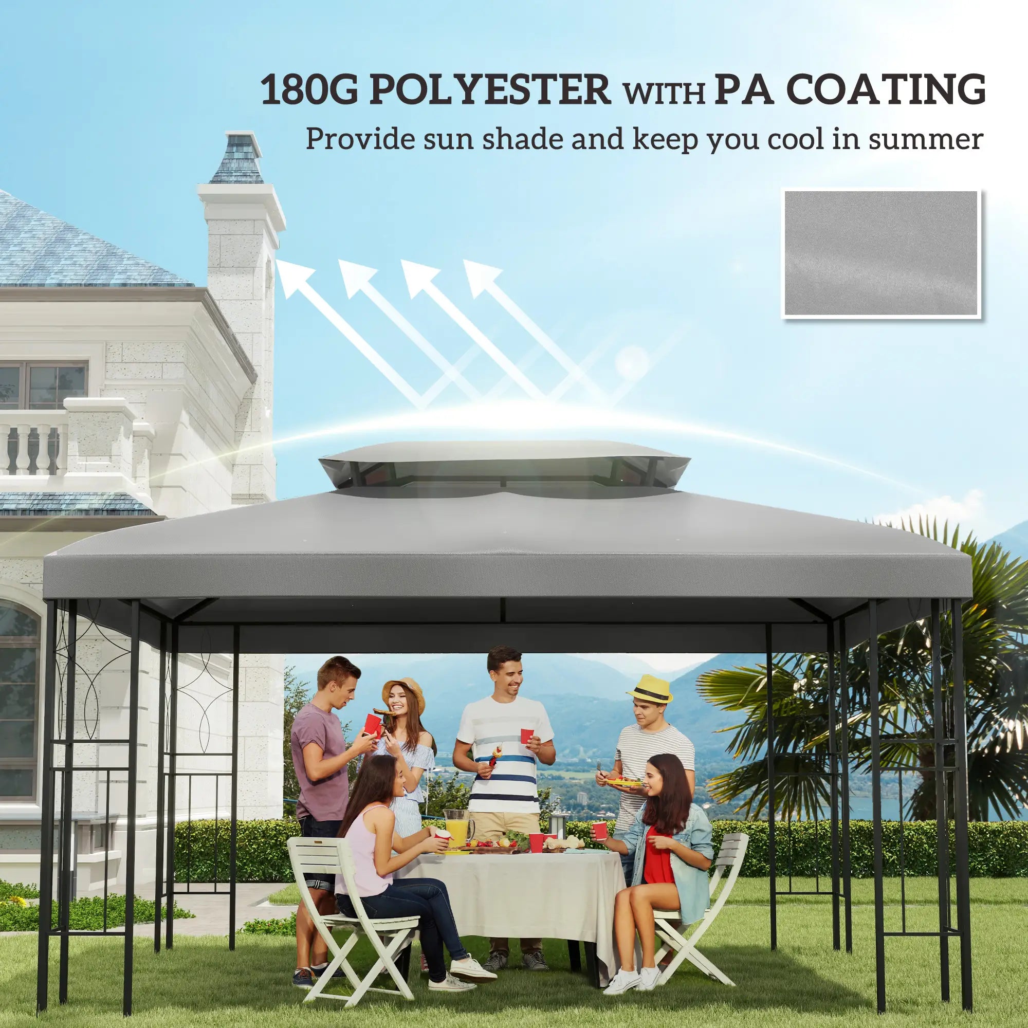 13' x 10' Gazebo Replacement Canopy, 2 Tier Top UV Cover, Light Grey Gazebo Canopy Replacement at Gallery Canada